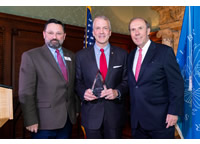 Left to Right: Ed Ulman, President and CEO of Alaska Public Media; Senator Dan Sullivan; and Patrick Butler, President and CEO of APTS